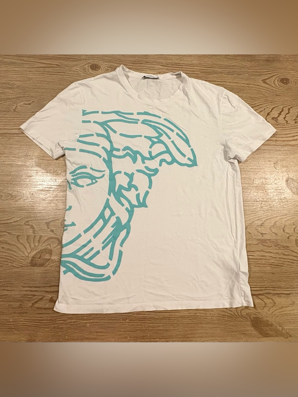 Versace men’s Medusa shirt white and teal luxury collection